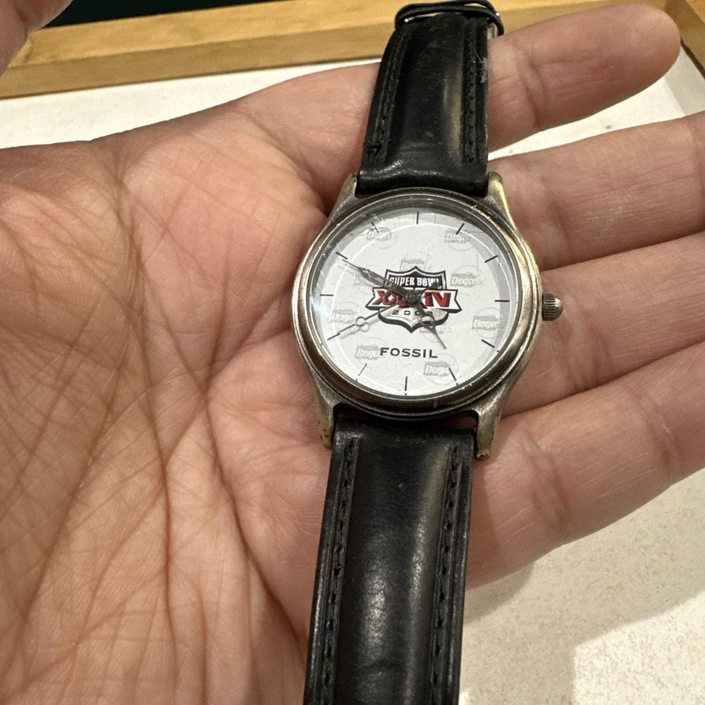 Working Vtg Fossil Super Bowl XXXIV Mens Watch 2000 Limited Edition 33mm Fit 7.5